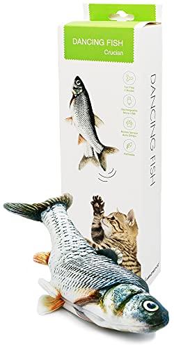 Dancing Fish Toy for Indoor Cats & Small Dogs Motion Sensor Cat Toy with 2 Catnip Packets USB-Chargeable, Soft, Durable, Washable, Low-Noise Floppy Fish Interactive Pet Gifts, 12x5 In.