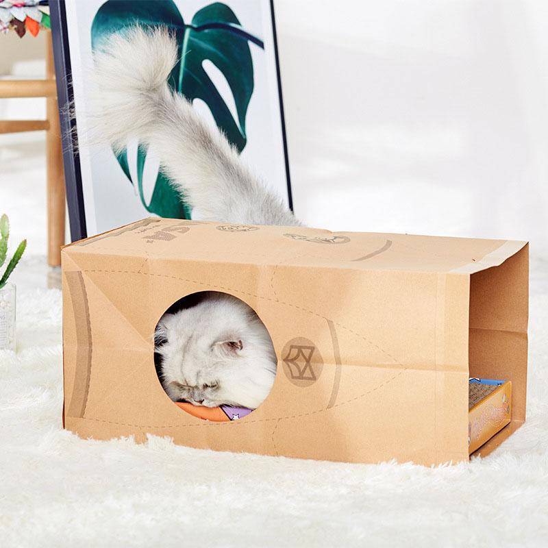 Cat Paper Bag Tunnel With Scratcher