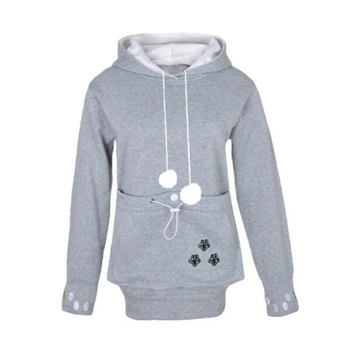 Cozy Cat Hoodie With Kangaroo Pouch [Sale] Gray / M Hoodies & Sweatshirts