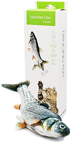 Dancing Fish Toy for Indoor Cats & Small Dogs  Motion Sensor Cat Toy with 2 Catnip Packets  USB-Chargeable, Soft, Durable, Washable, Low-Noise Floppy Fish Interactive Pet Gifts, 12x5 In.