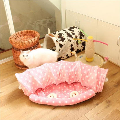 Soft Cat Tunnel With Bed Mat Pink